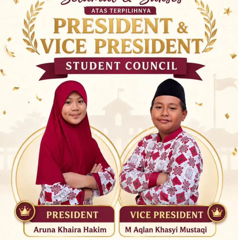 Aruna Khaira Hakim dan M Aqlan Khasyi Mustaqi, President dan Vice President Student Council SDIT Al-Ummah